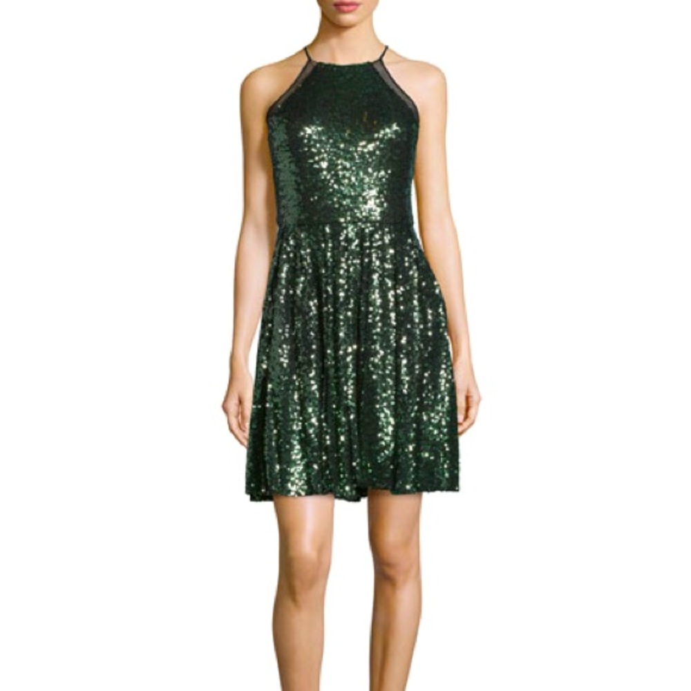 Badgley Mischka Sequin Halter-Neck Cocktail Dress
